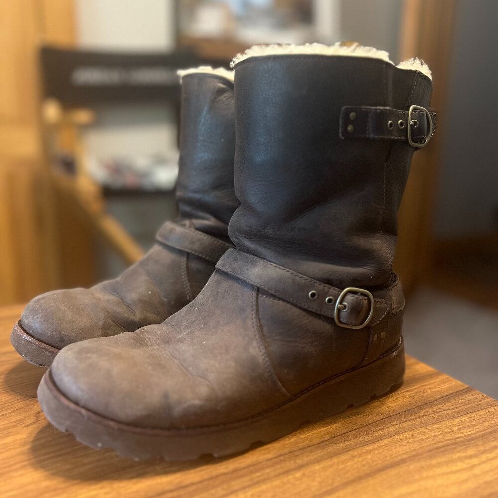 UGG Noira Waterproof Brown Leather Boots Women's Size 9